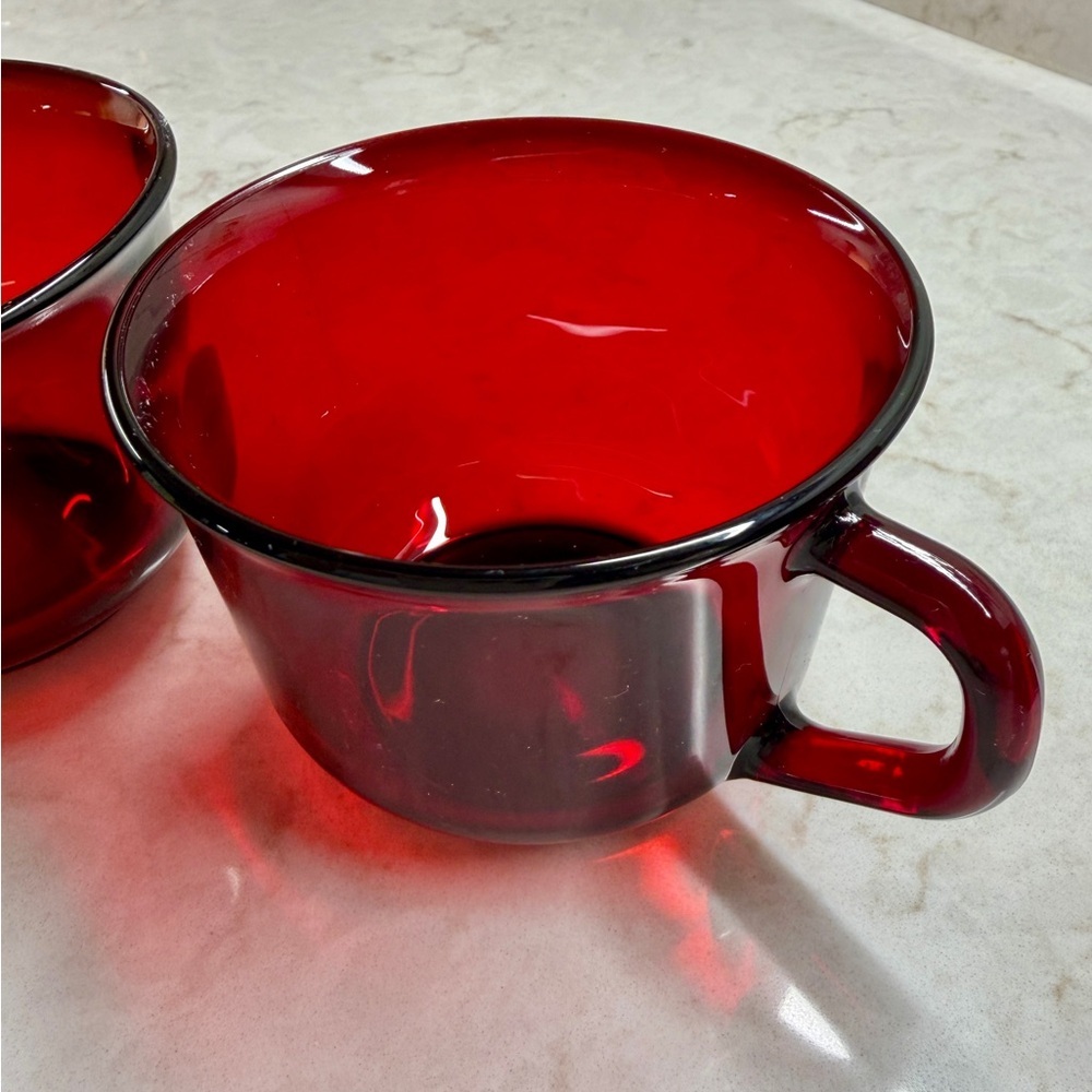 VINTAGE, ARCOROC, SET/2, RUBY RED GLASS CUPS. THICK, PRESSED RED GLASS. - Picture 3 of 6
